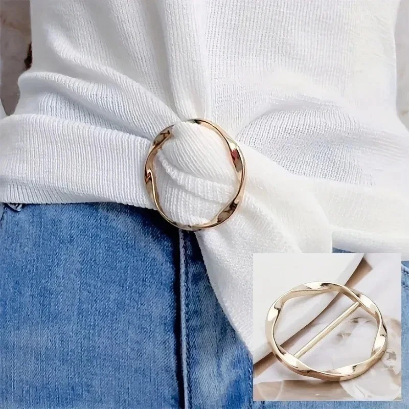 5Pcs Fashion Metal round Circle Clip Buckle Shawl T-Shirt Tie Clip Brooch Waist