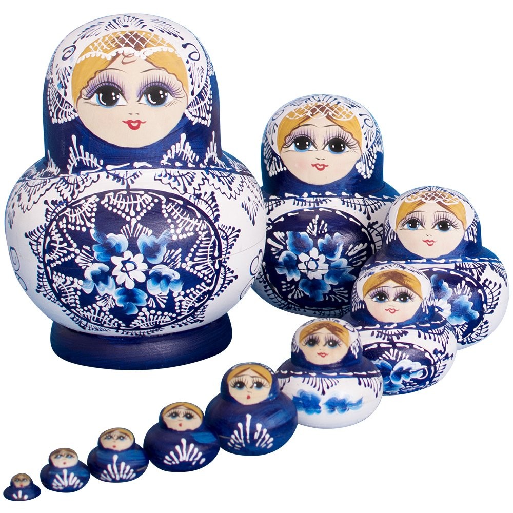Russian Nesting Dolls Hand Painted Wooden Matryoshka Set 10pcs