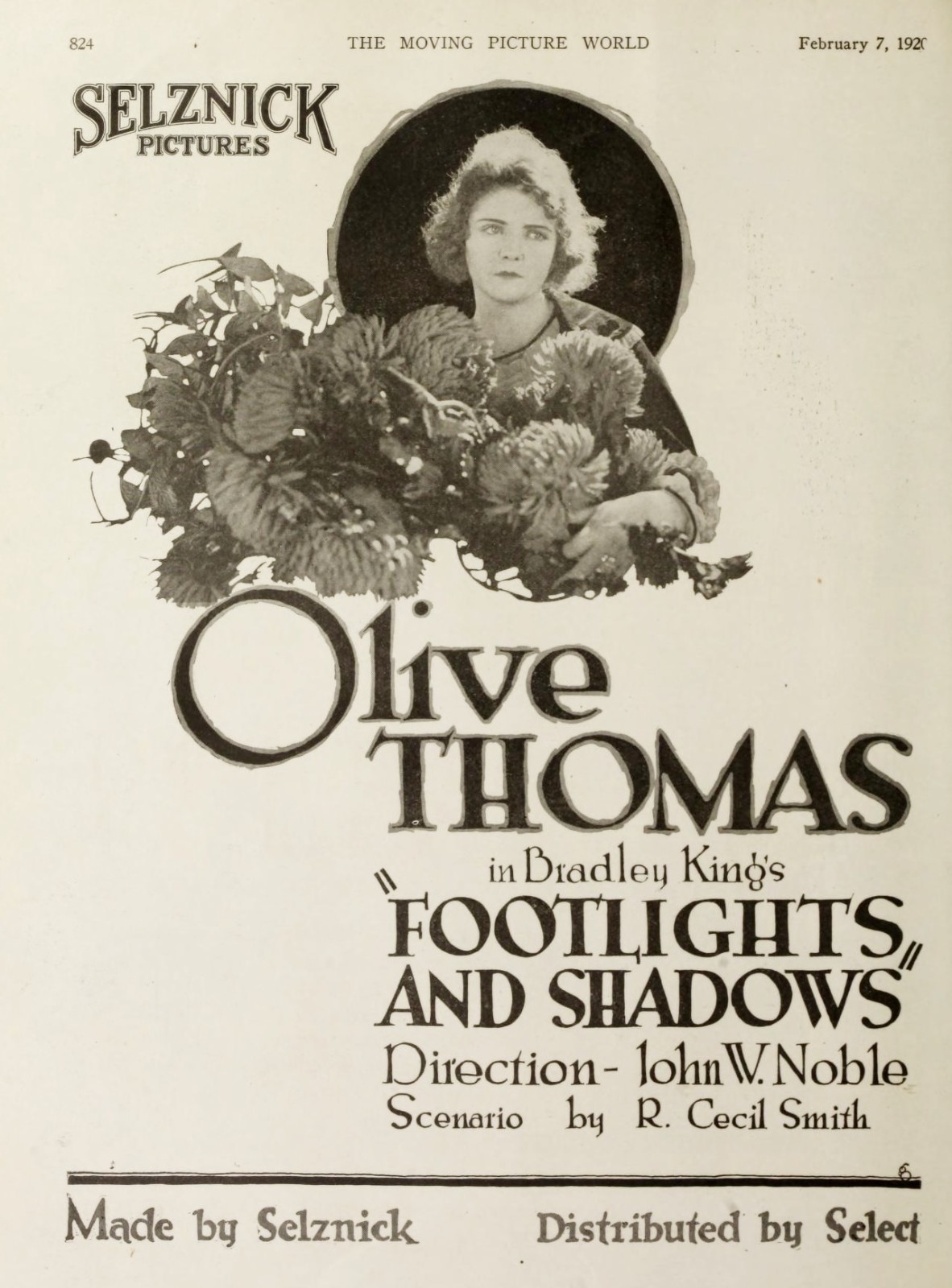 OLIVE THOMAS – Early Movie Star 1920 Movie Magazine Ad – 5 x 7 in Reprint
