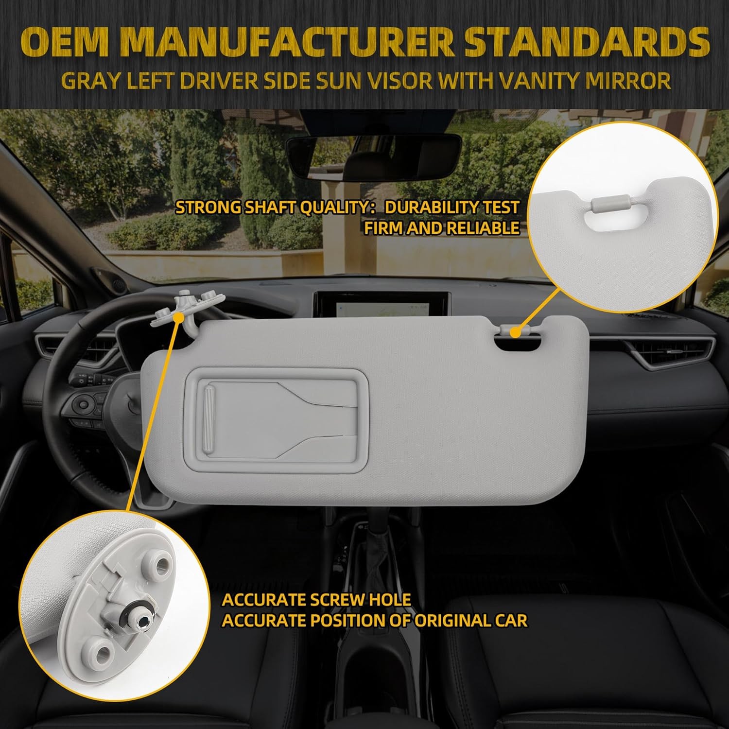 Gray Left Driver Side Sun Visor with Vanity Mirror Compatible with Toyota Coroll