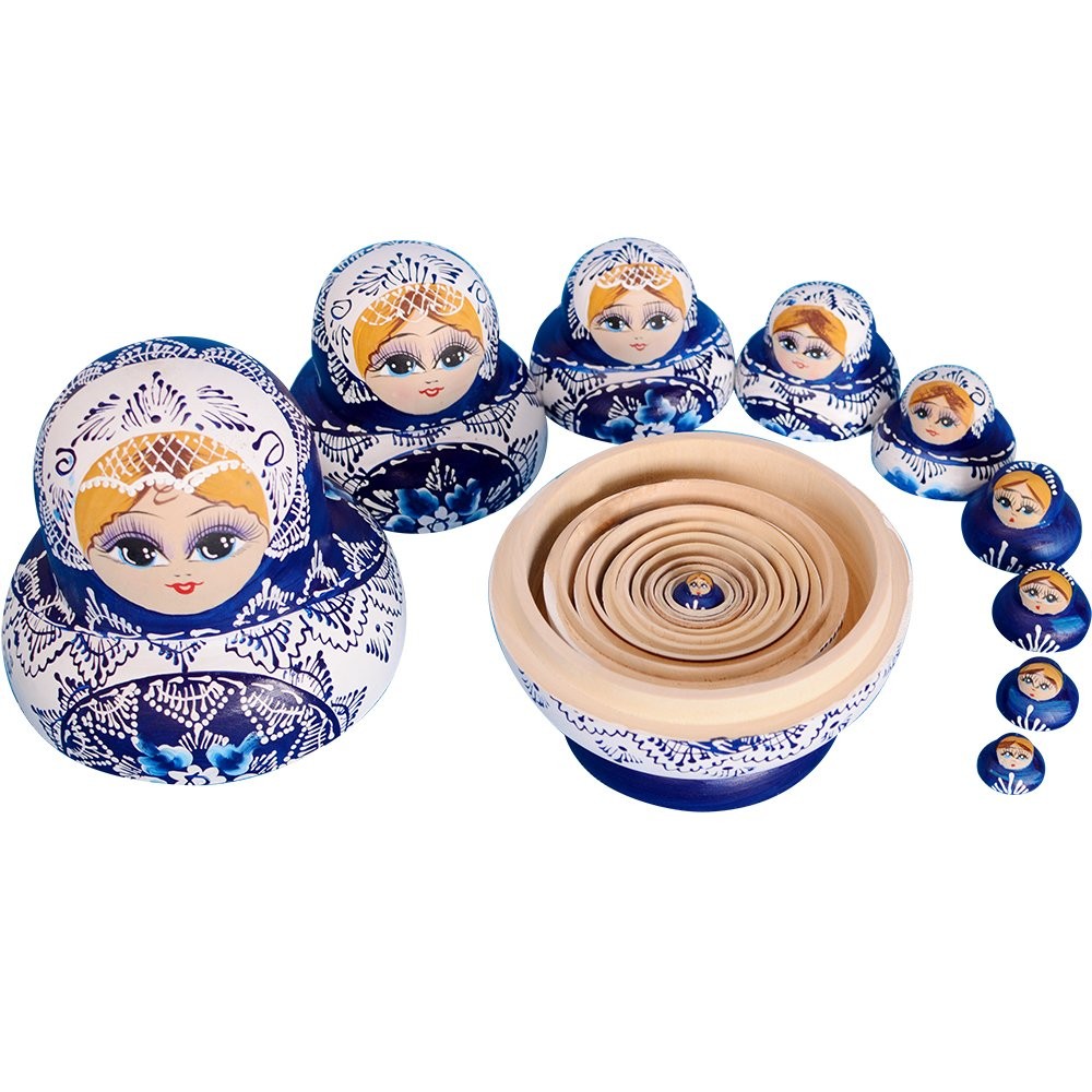 Russian Nesting Dolls Hand Painted Wooden Matryoshka Set 10pcs