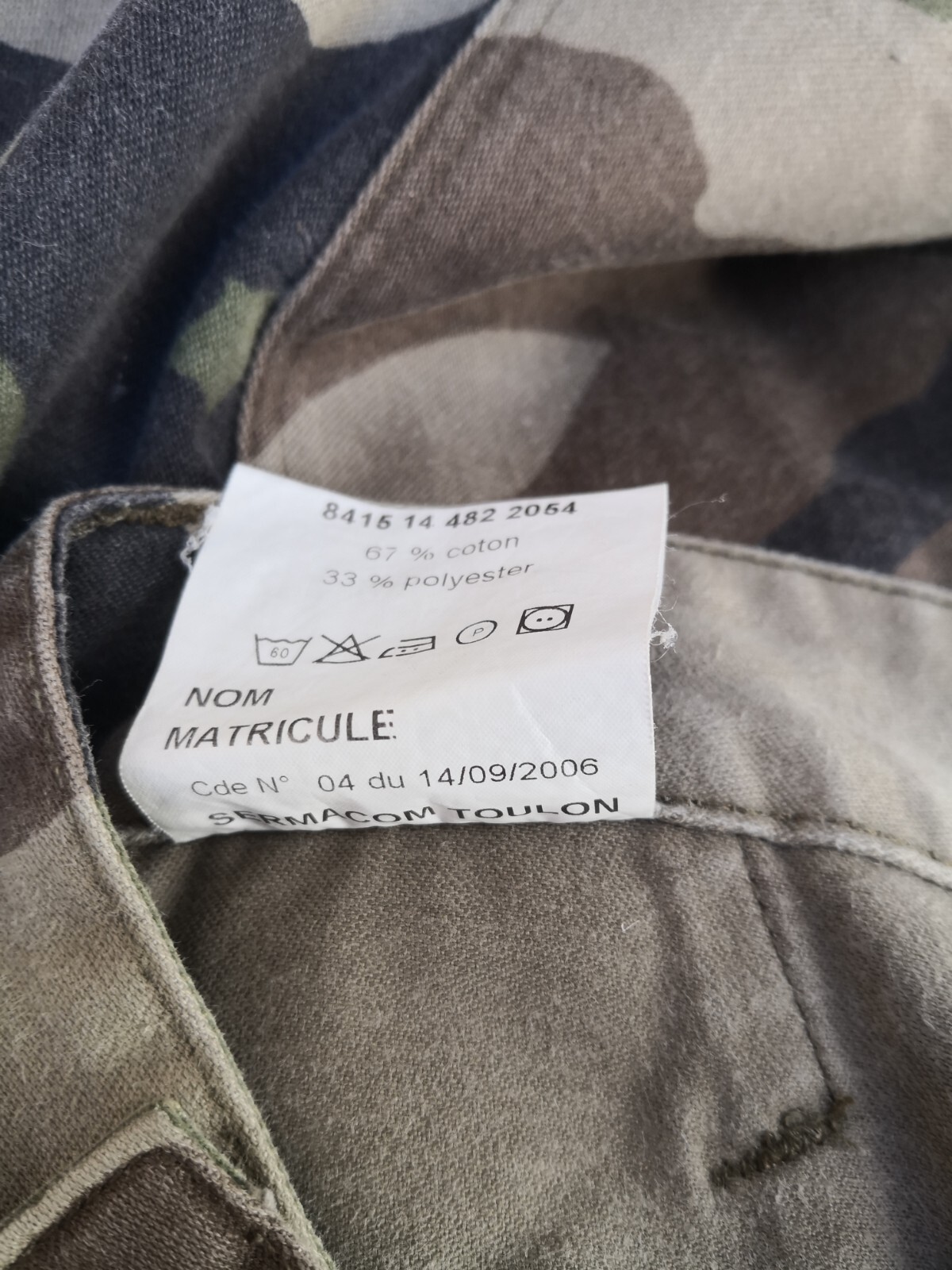 Treillis de combat F2 cam CE – Taille 36 civile française ( 72-M)