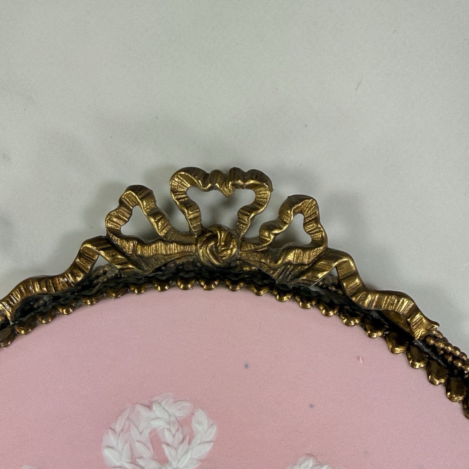 Pair Pink White Jasperware Plaques Putti Cherub Angels Framed Round 5.5″