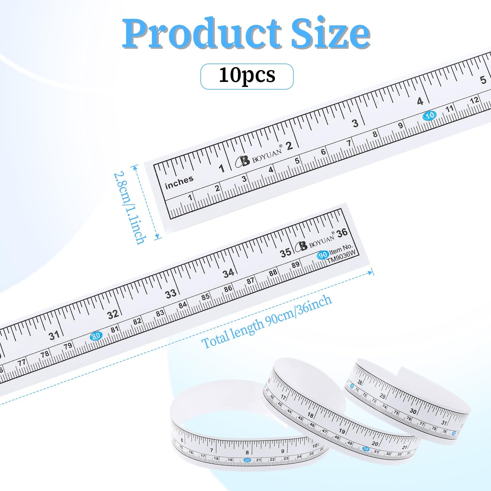 JJUNW 10 Pcs Self Adhesive Measuring Tape, Measure Tape with Adhesive Backing, L