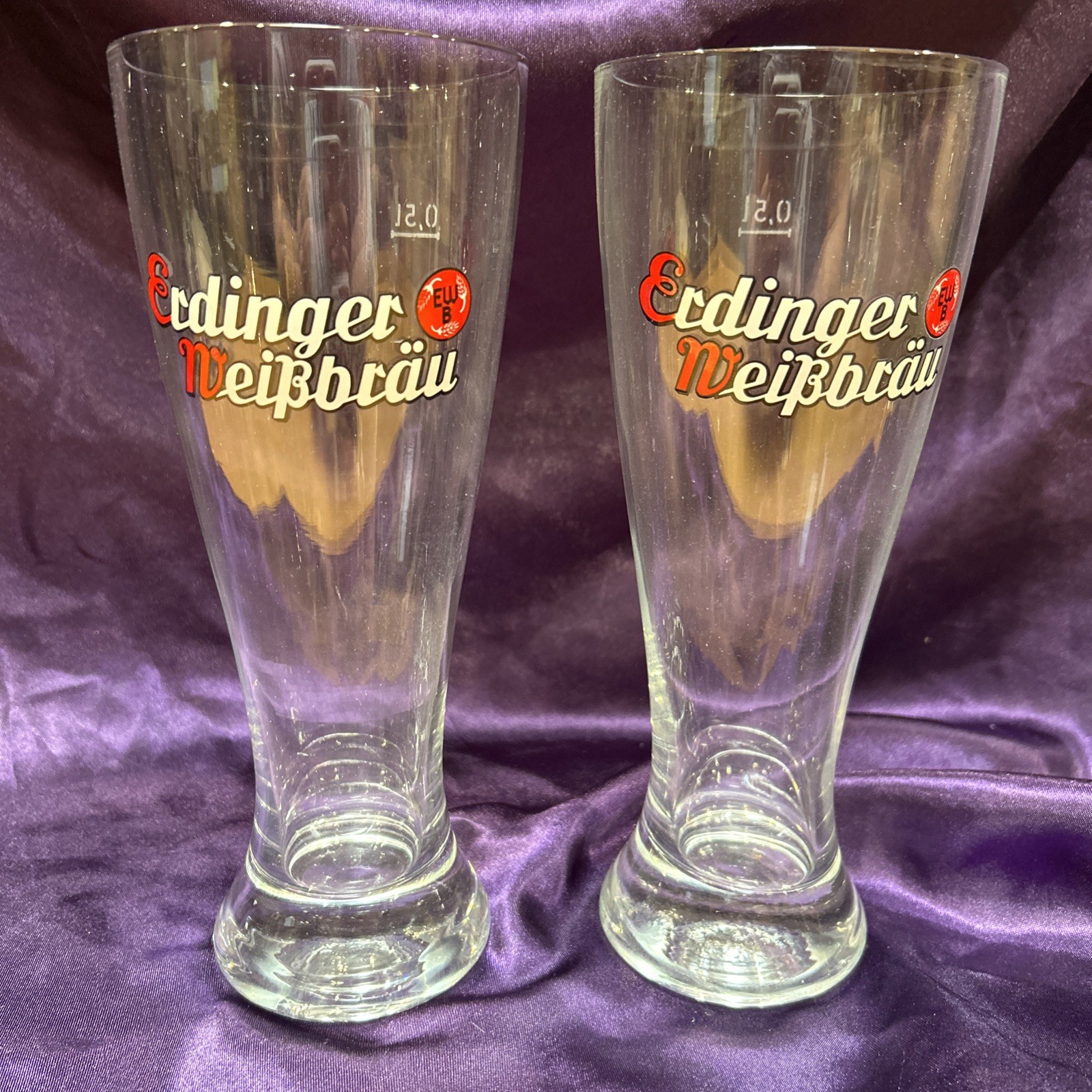 Set of 2 Vintage German Erdinger Beer Glasses 0.5L Used