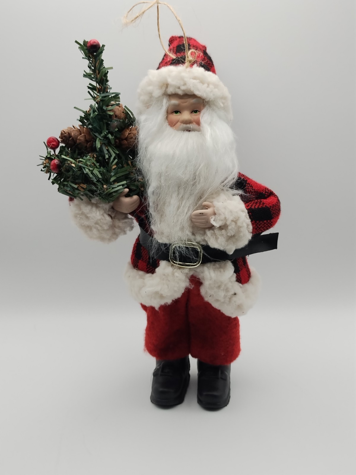 Vintage Santa Doll decoration 10 inches tall Porcelain Face Hands Christmas Tree