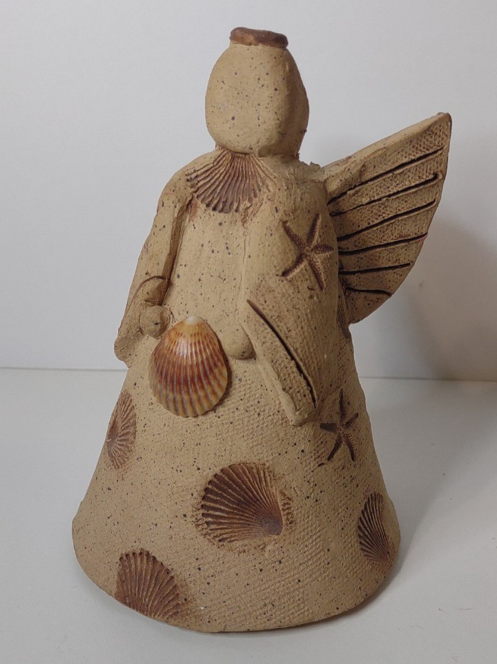 Sand and Shell Pottery Angel Handmade and Signed by the Artist 5 Inches Tall