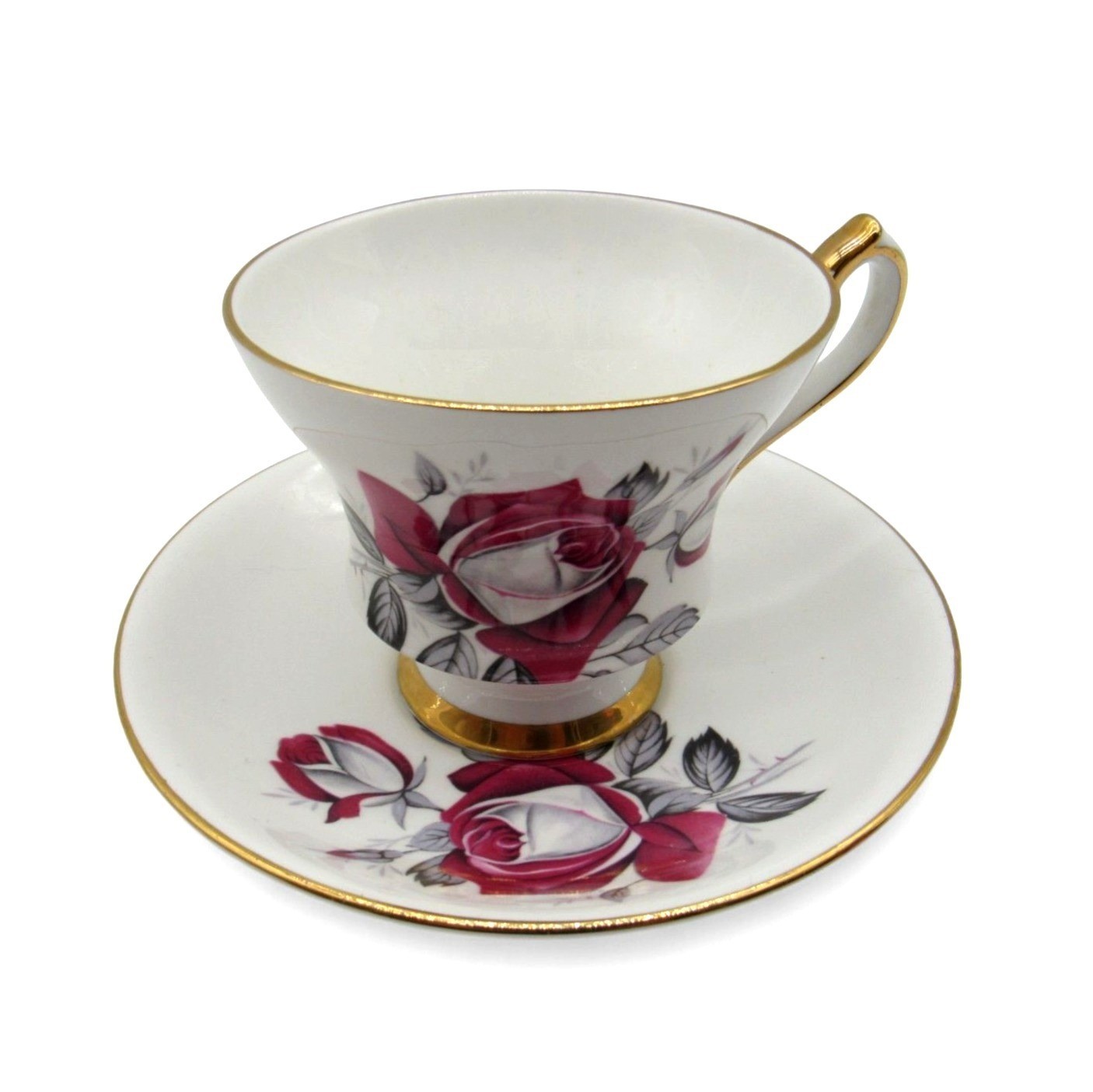 Windsor Teacup Set Pink Floral Rose England Vintage