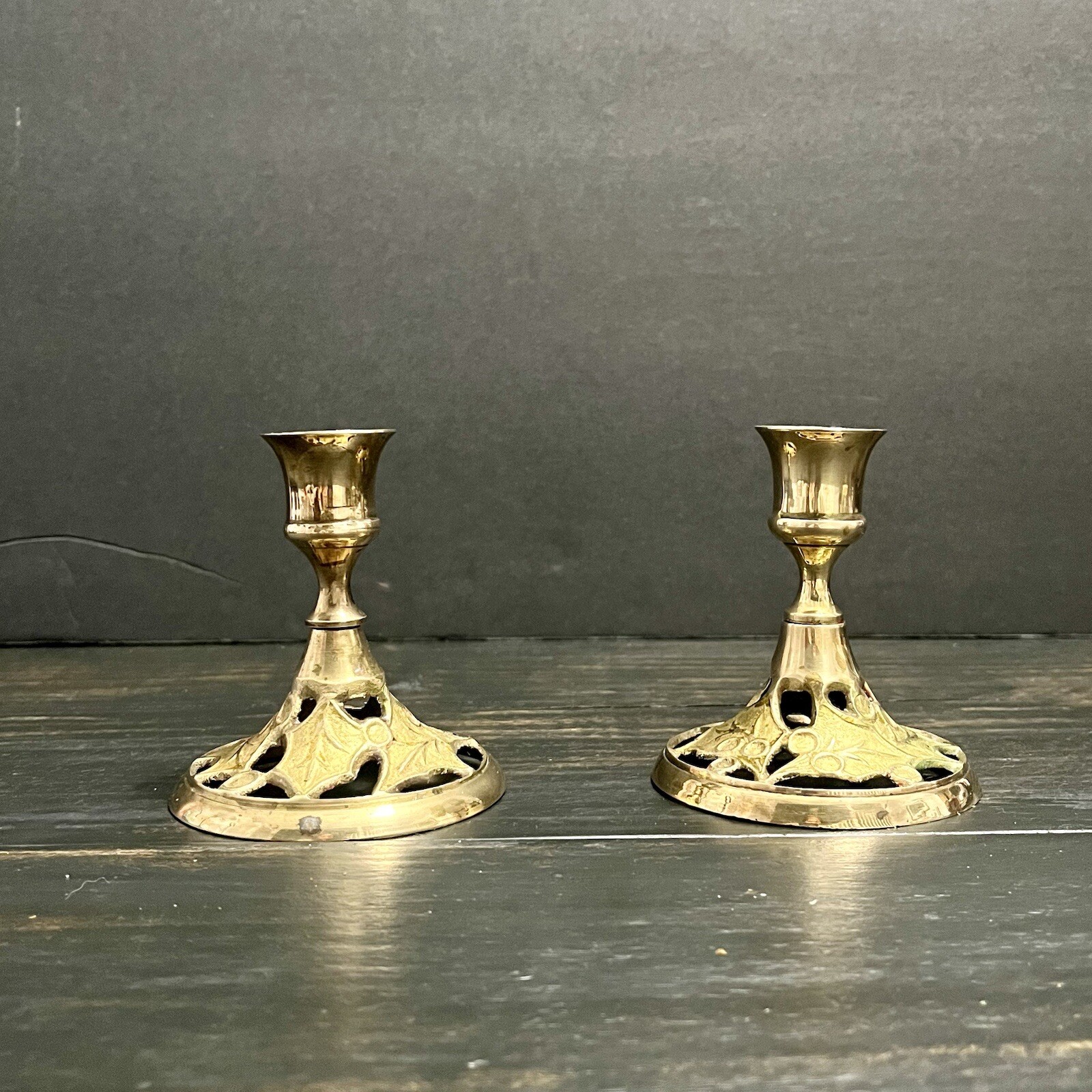 VTG Classic Brass Pair Candle Holders Removable Top 3.5″ tall x 3″ in diameter