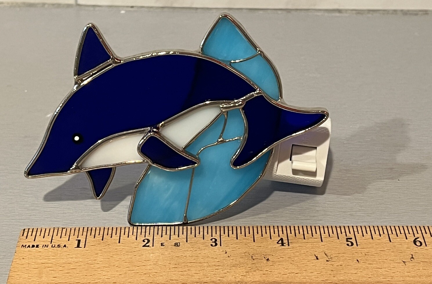 Dolphin Stained Glass Wall Plug Night Light On Off Switch Blue *NO BULB* Works!