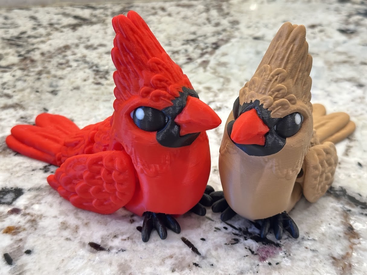 3D Printed Red Cardinal Bird | Life-Sized & Baby-Sized Decorative Fidget
