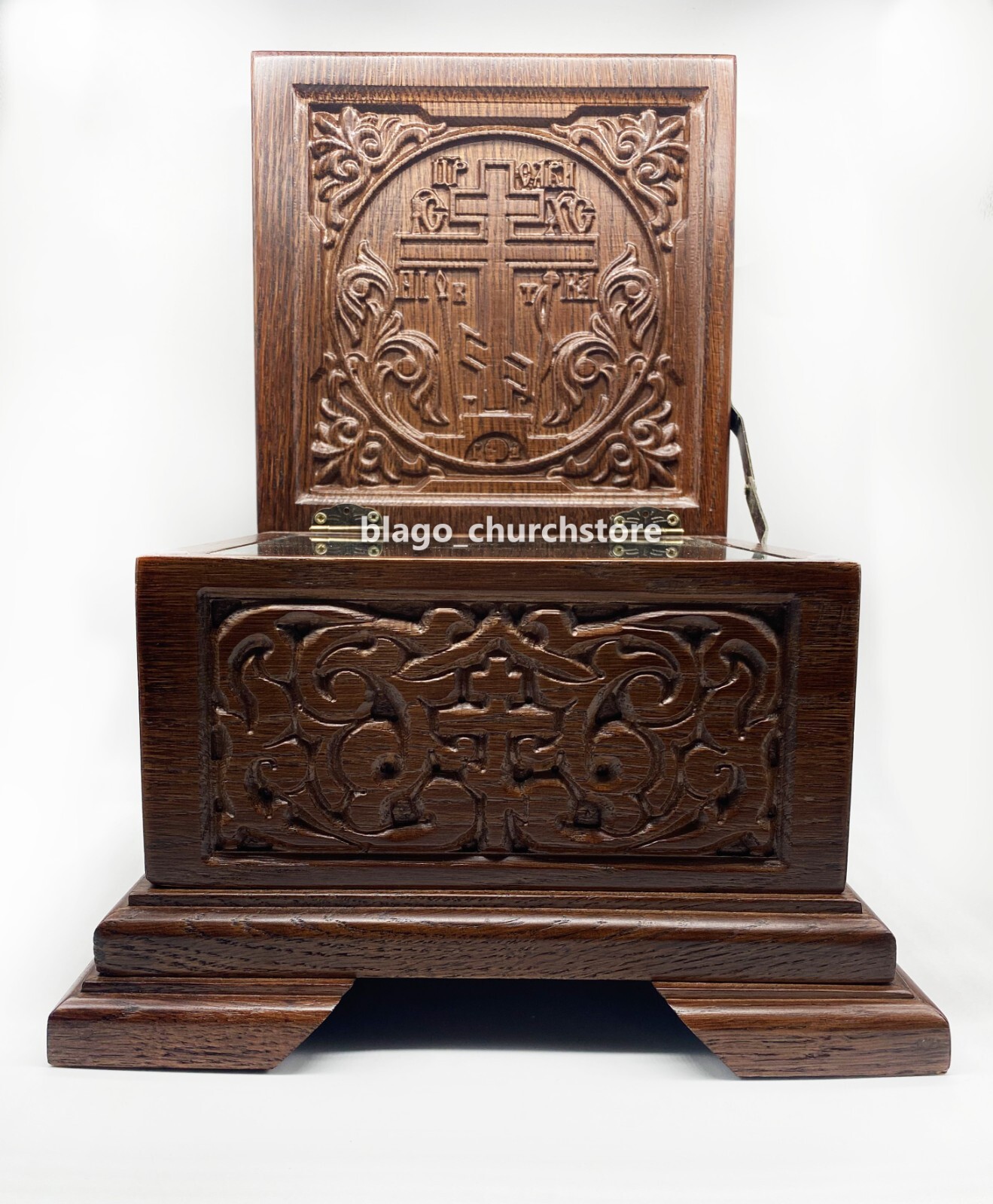 Orthodox Reliquary Box Wooden Carved Ark with Cross Handcarved 7.87″