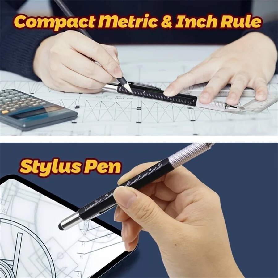 7 in 1 Multifunction Ballpoint Pen with Modern Handheld Tool Measure Technical