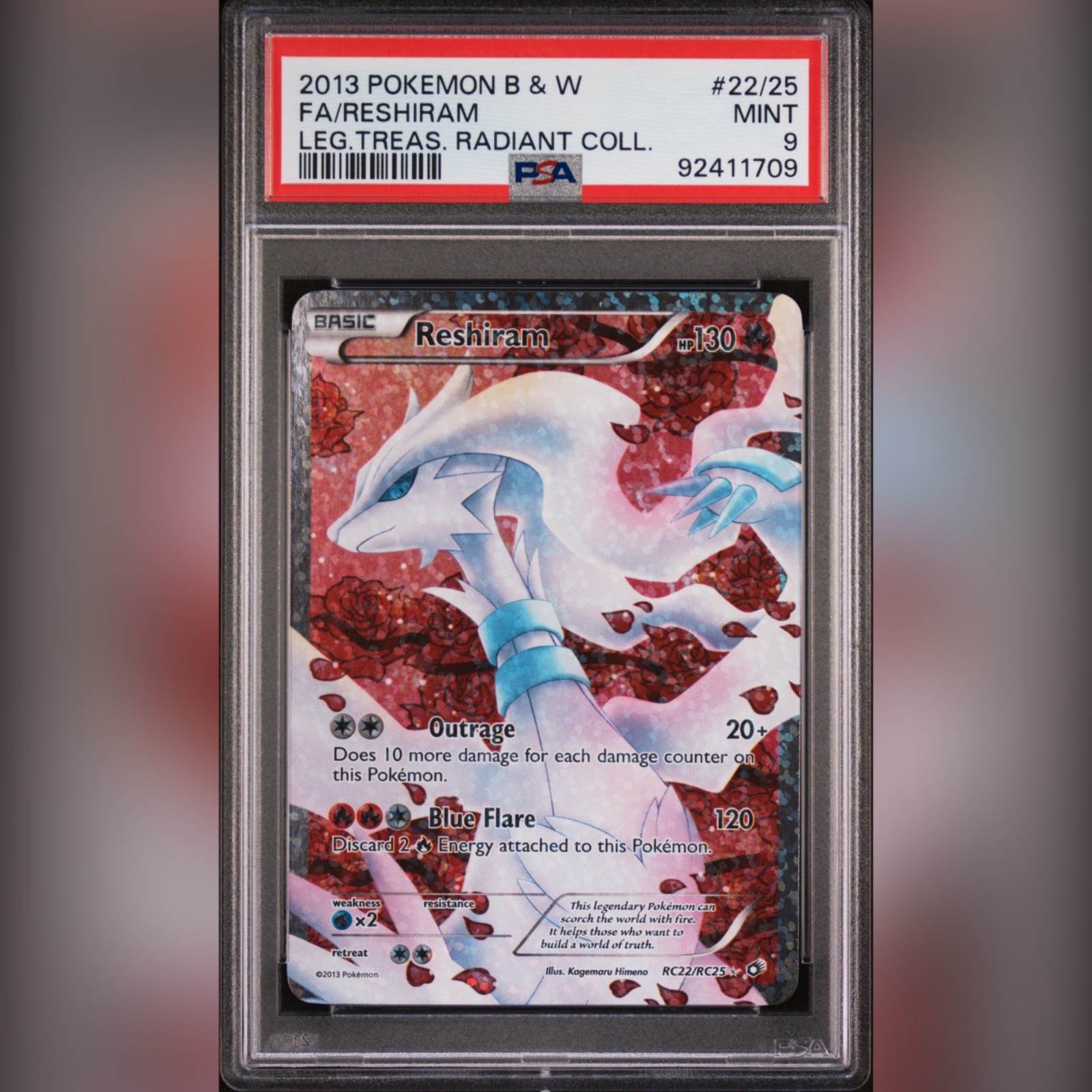 PSA 9 Reshiram Full Art RC22/RC25 B&W Legendary Treasures Radiant Collection