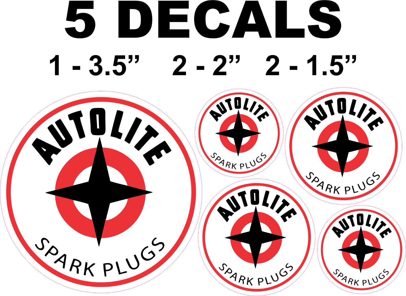 5 Round Autolite SPark Plug Vinyl Decals