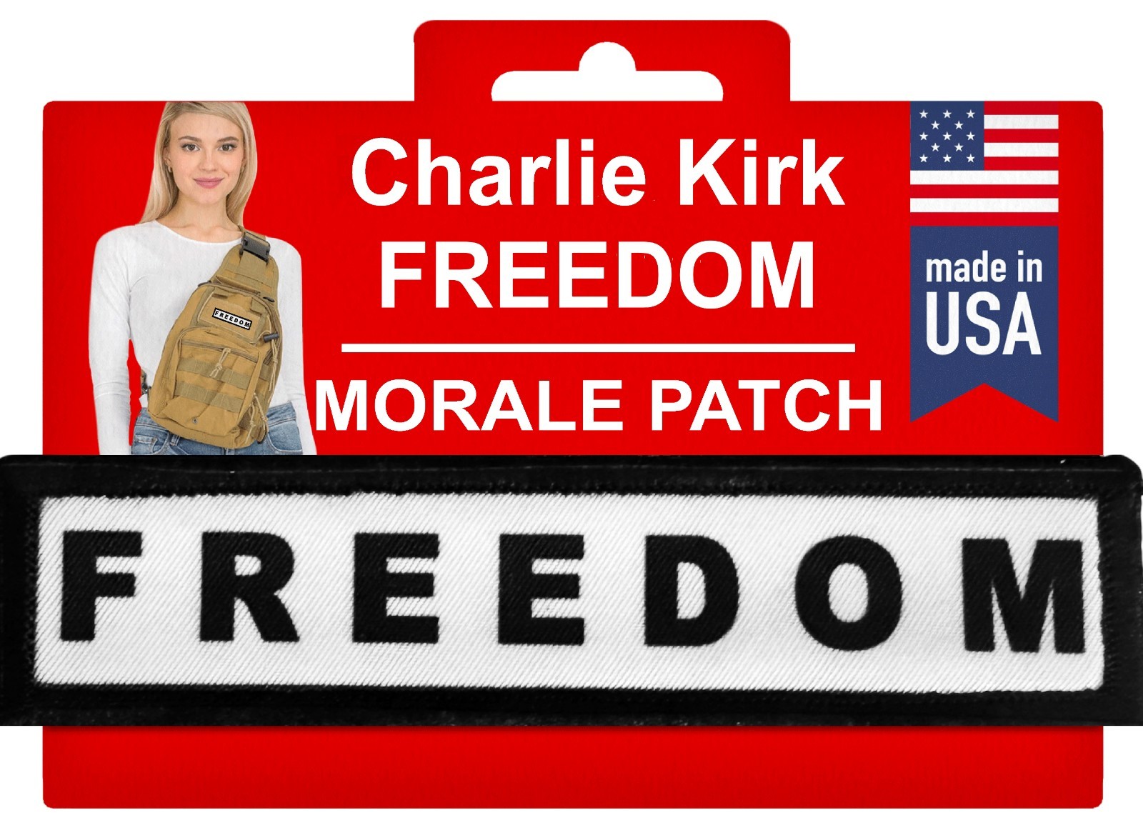Charlie Kirk FREEDOM Morale Patch | Patriotic Patch | Fight Fight Fight USA Flag