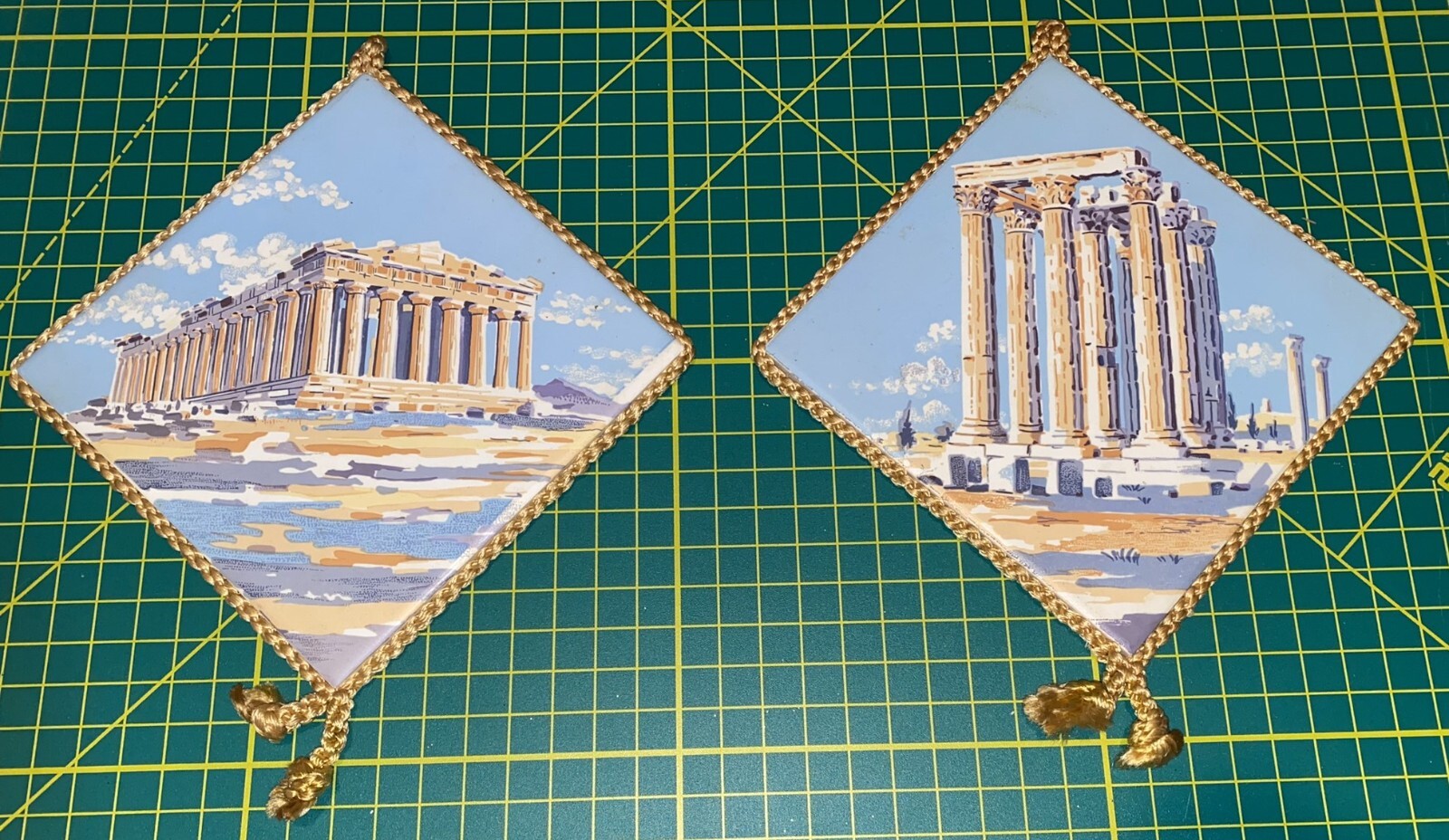 2 Vintage Athens Greece Tile Wall 8in Hanging Decorative