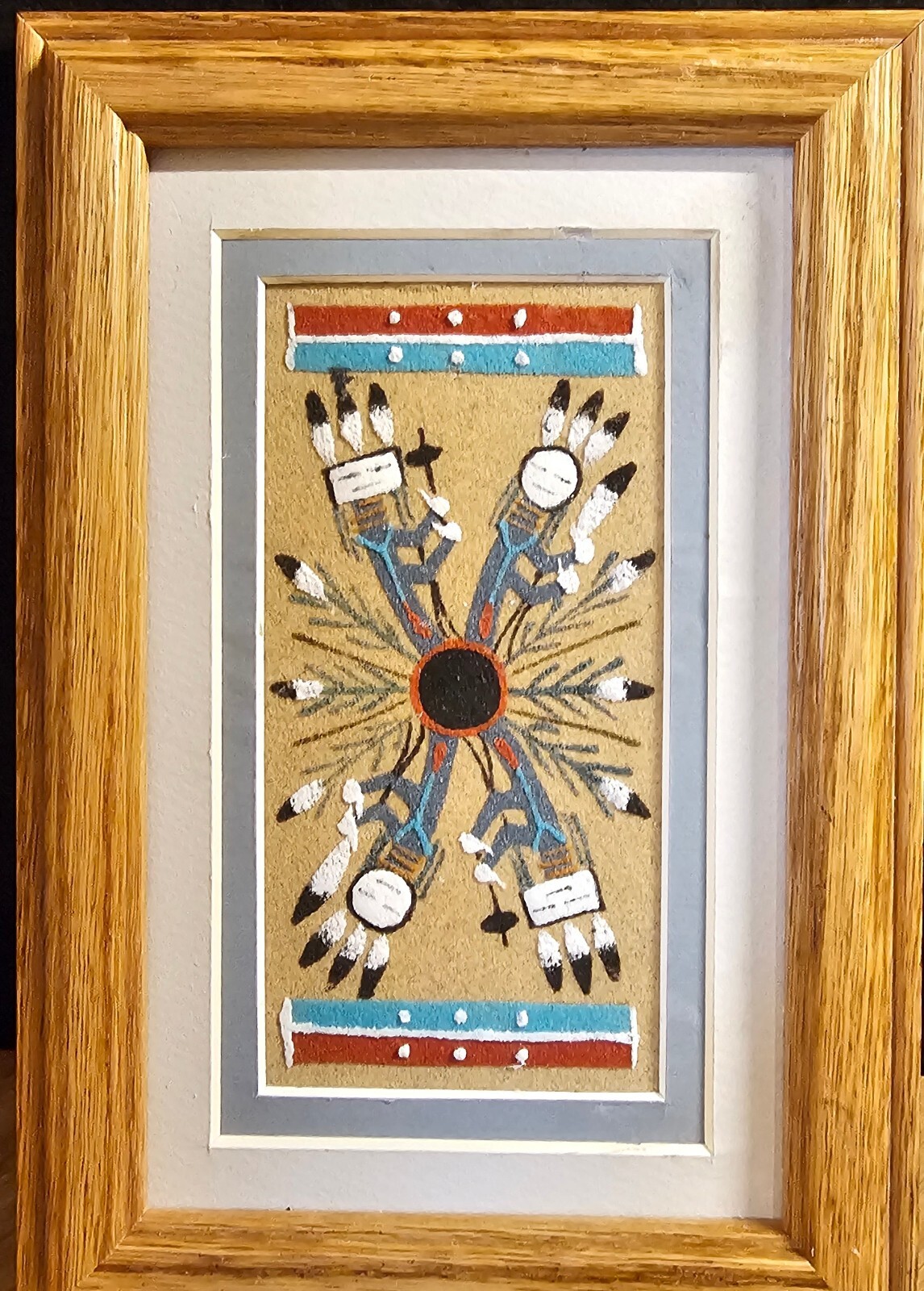 Navajo Sand Painting Norman Simms Signed Folk Art American Whirling People 7×11