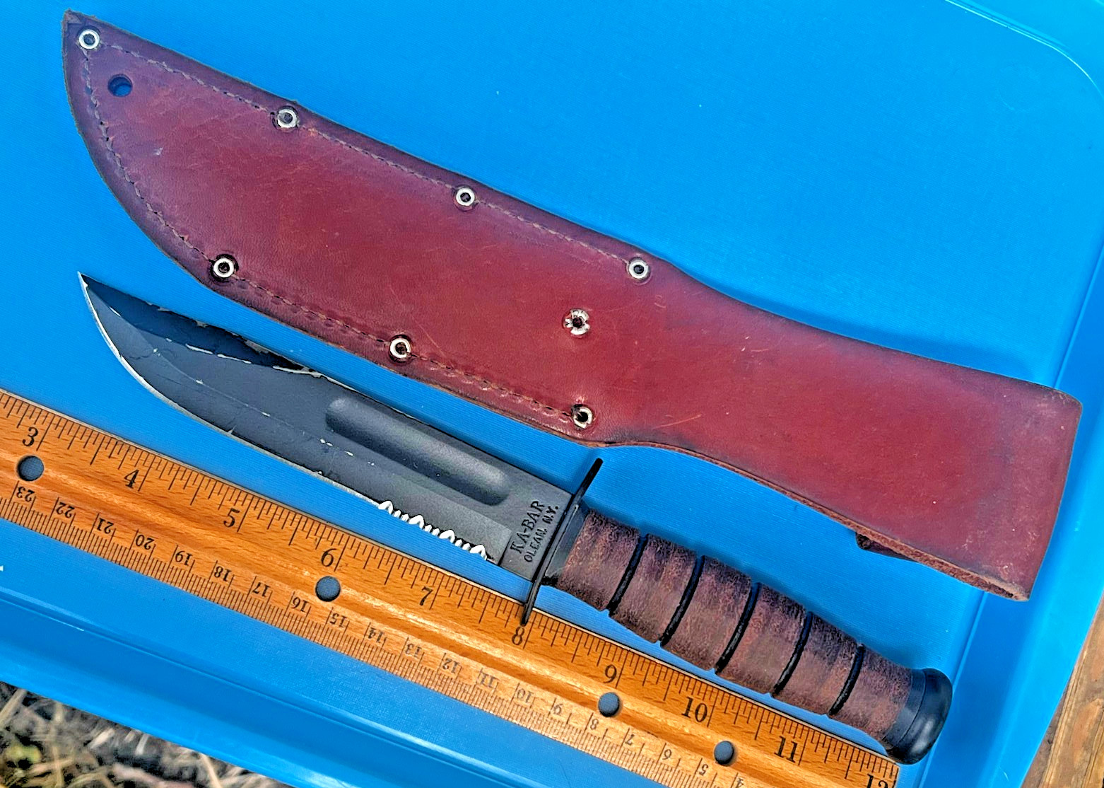 KA-BAR SHORT Tactical Knife, USA Made, Straight Edge, Brown Leather Sheath