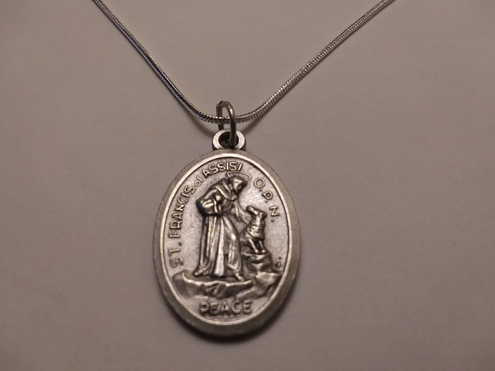 St Francis PEACE Prayer Medal Silver 925 sterling chain necklace + prayer card
