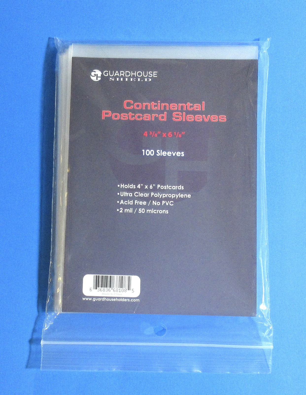 100 CONTINENTAL 4X6 POSTCARD SLEEVES, GUARDHOUSE SHIELD, CLEAR, 4-3/8 X 6-1/8