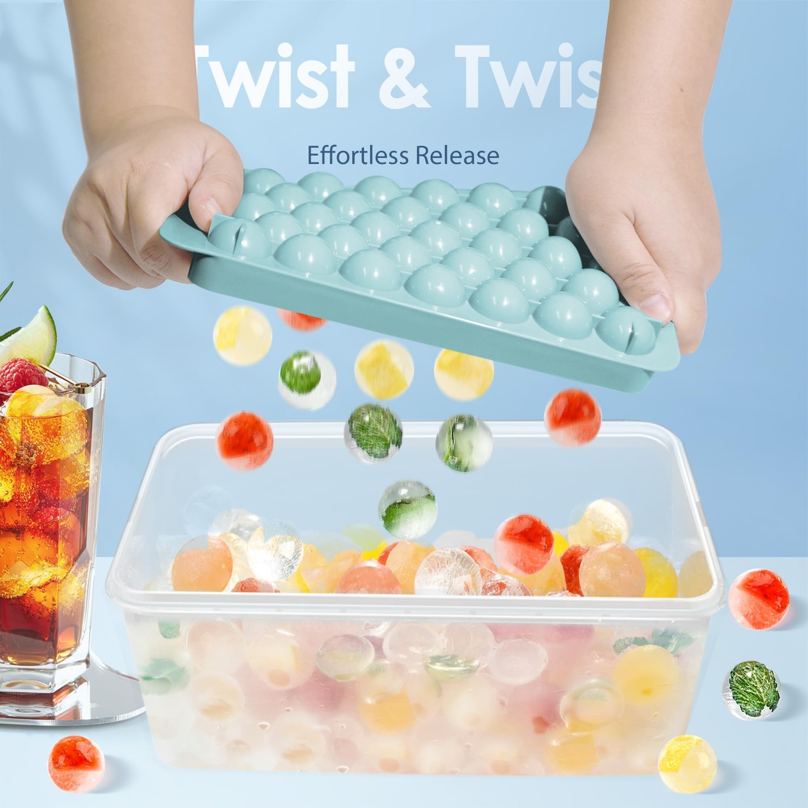 WIBIMEN Ice Cube Tray with Lid and Bin – Round Ice Trays for Freezer with Lid…