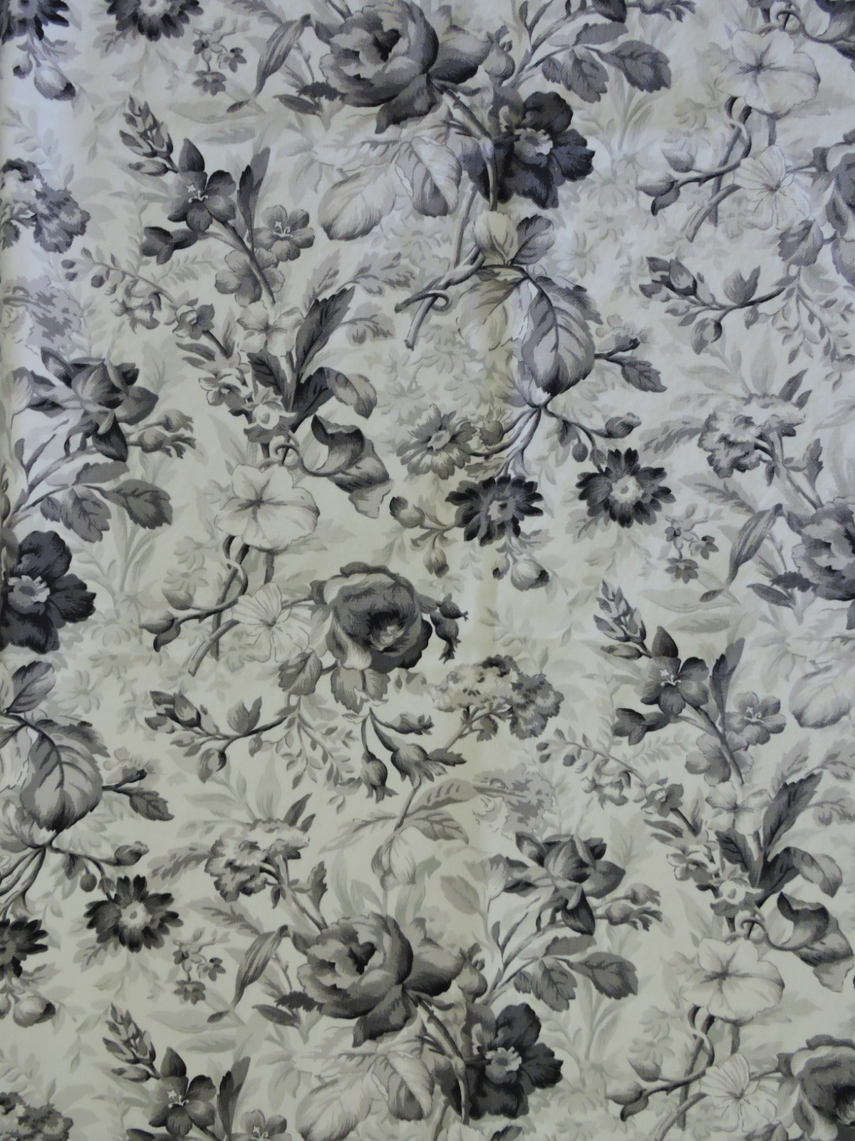Vintage Upholstery Print Floral Fabric beige & black flowers 100 x 55 in