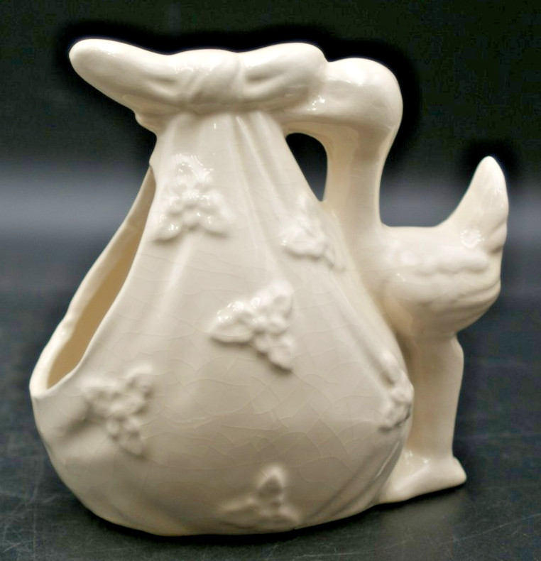 Vintage Original 60s Ceramic Stork Baby Shower Nursery Planter Vase Flowers