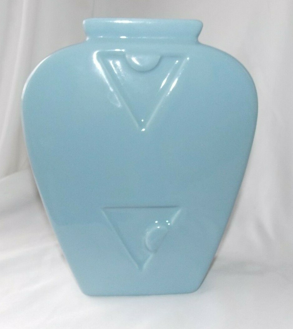 Blue Haeger Vase Art Deco Style Ceramic 1989 Contemporary Urban Decor 8.5″ Vtg.