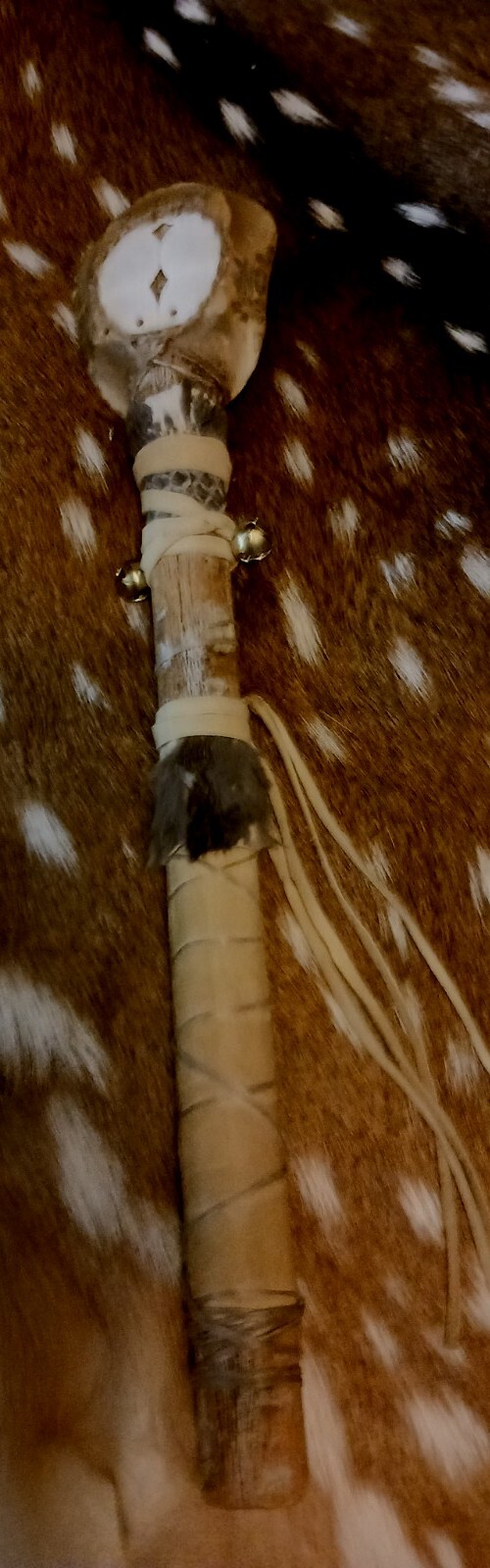 **AWESOME NATIVE AMERICAN SHELL RATTLE RED EAR LEGAL WHITE SHAMANS RATTLE *