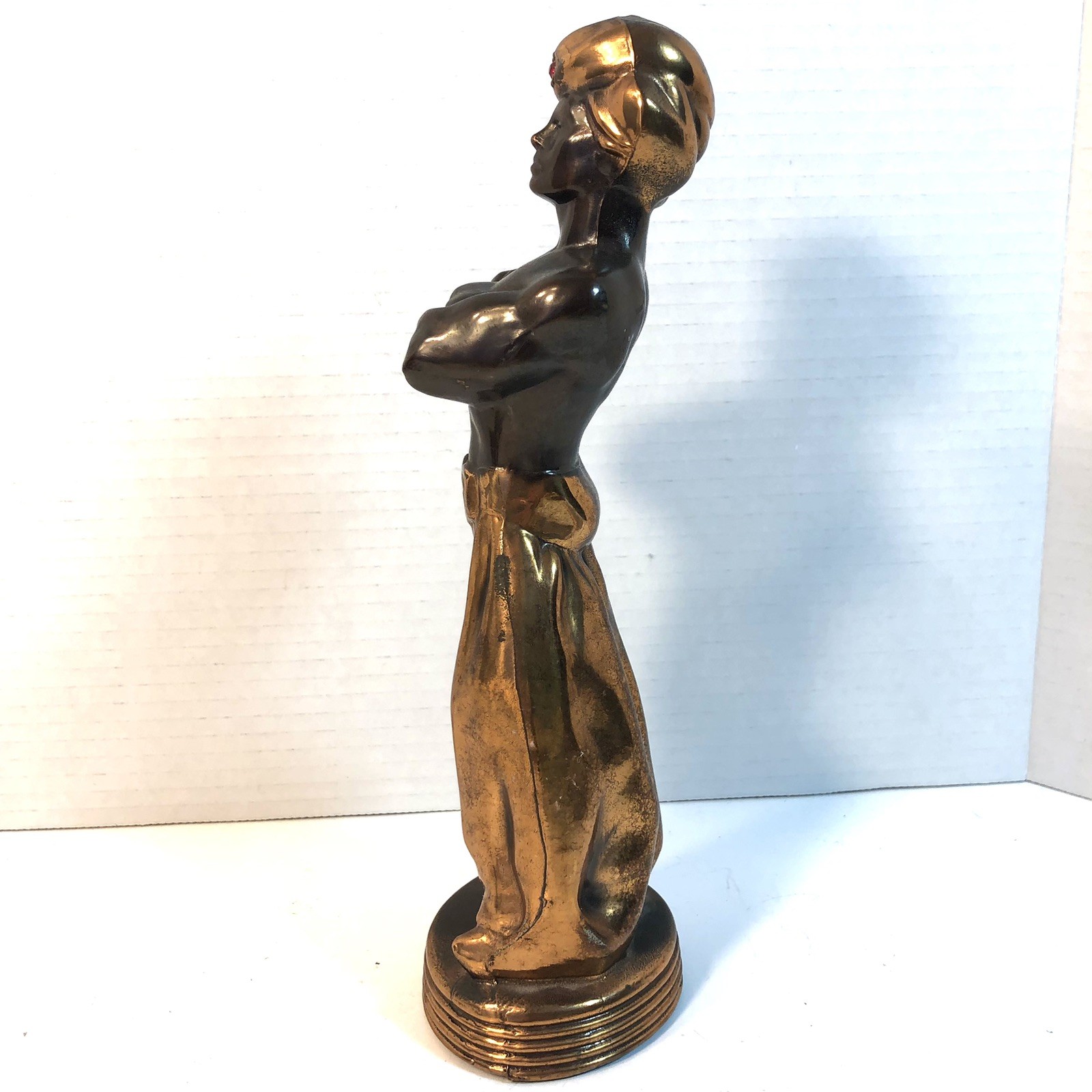 Vintage 1950s Bronze Metal and Copper Blackamoor Genie Statue 9.5in Tall