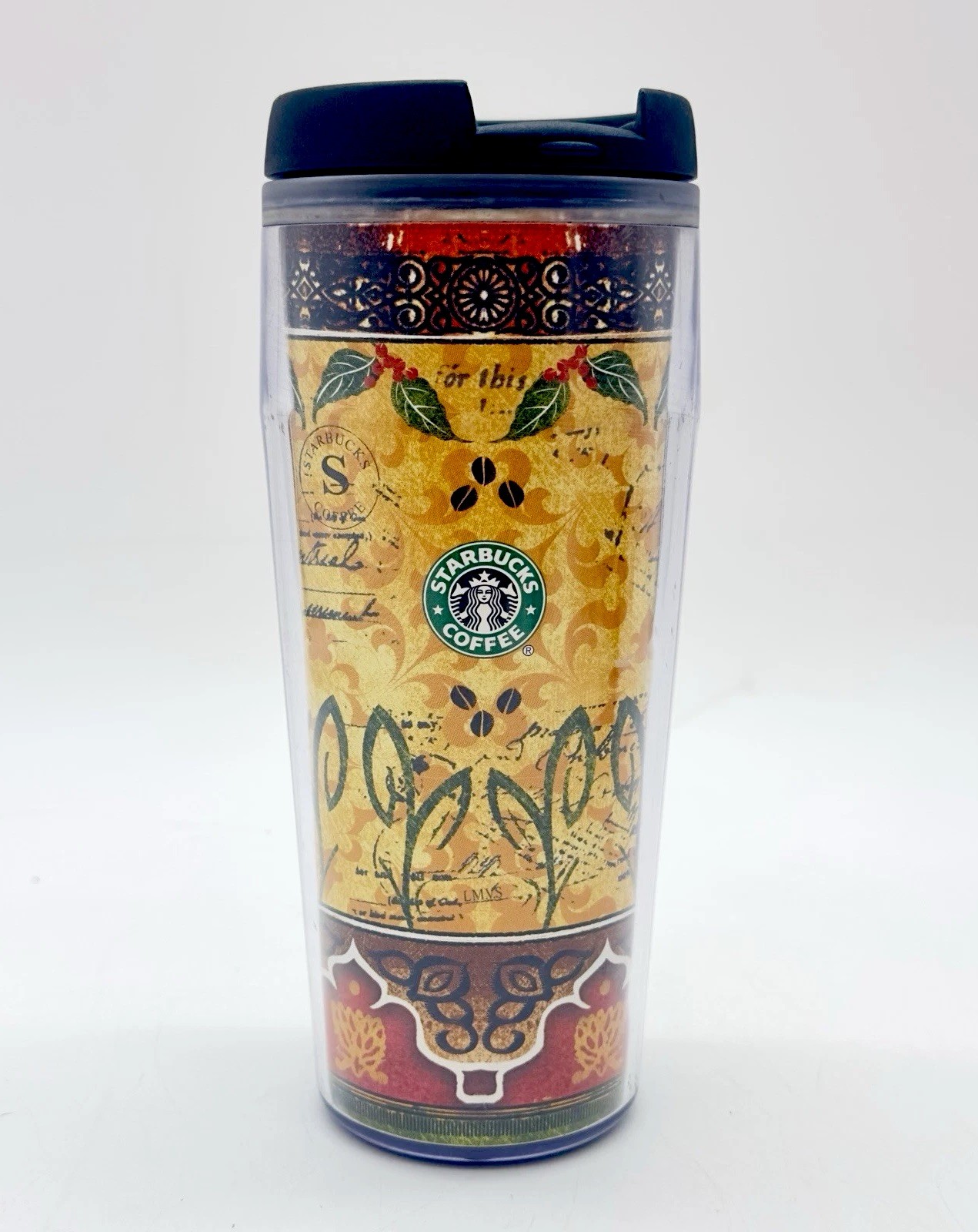 Starbucks 16oz Travel Mug Vintage 2002 Brewing Event Tumbler Coffee Theme GUC