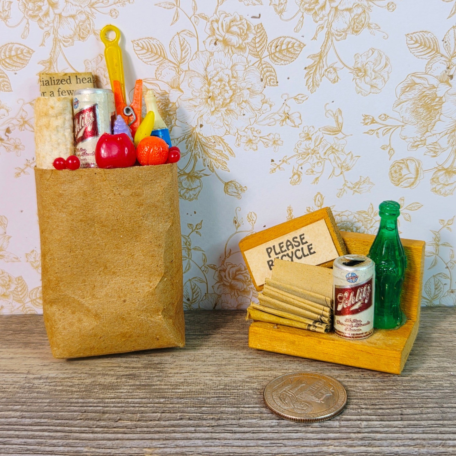 Vintage Grocery Bag Recycling Magnets Schlitz Beer Bottle 3D Fridge Magnet Set 2