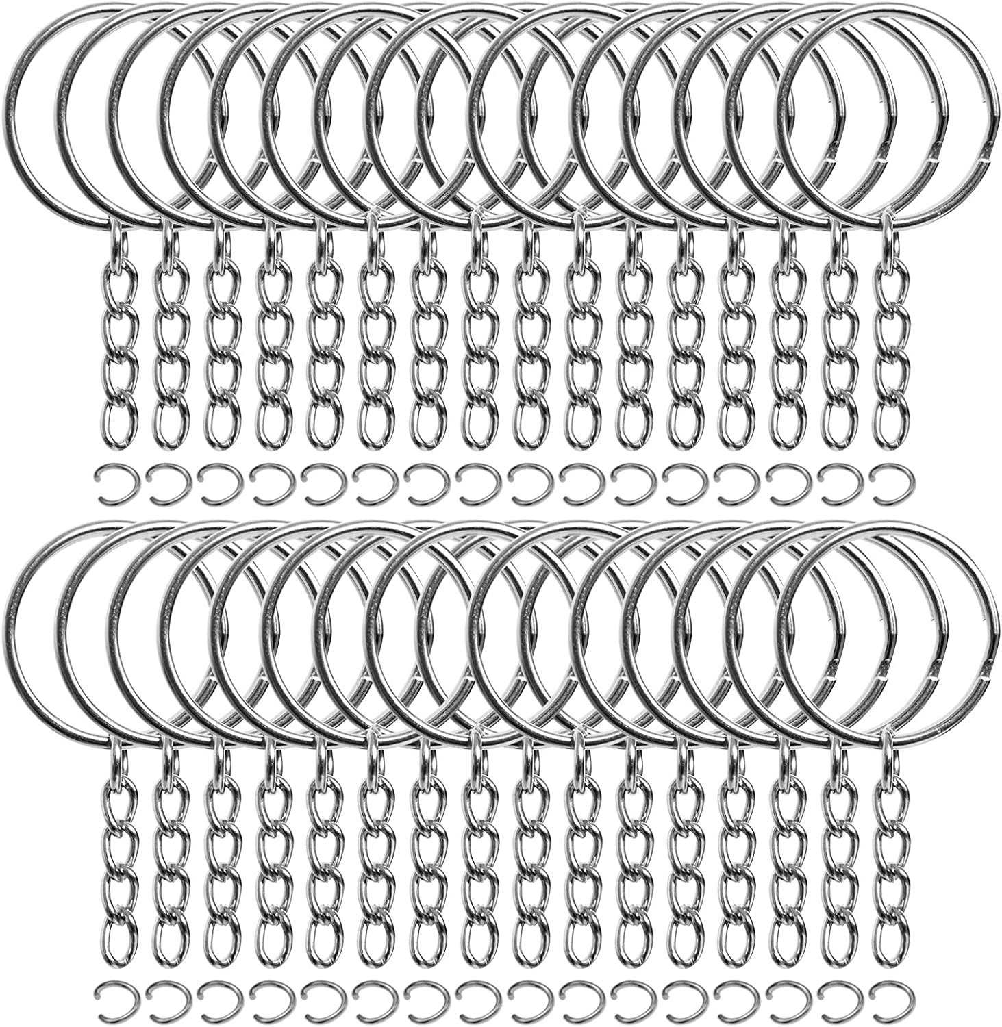 50 PCS Bulk Keychains Set Split Keychains Rings With Chain 1 Inch Key Rings NEW