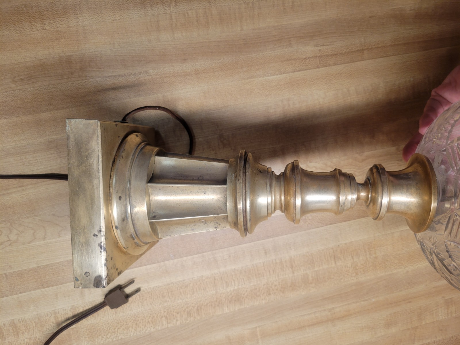 Vintage Heavy Solid Brass and Embossed Glass Table Lamp-shade Not Included
