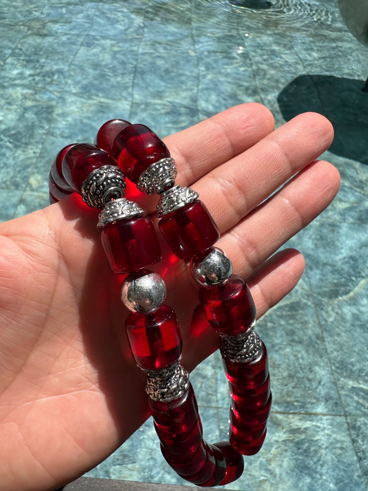 Large Cherry Red Barrel Islamic Prayer Beads | 33 Beads Handmade Tesbih Misbaha