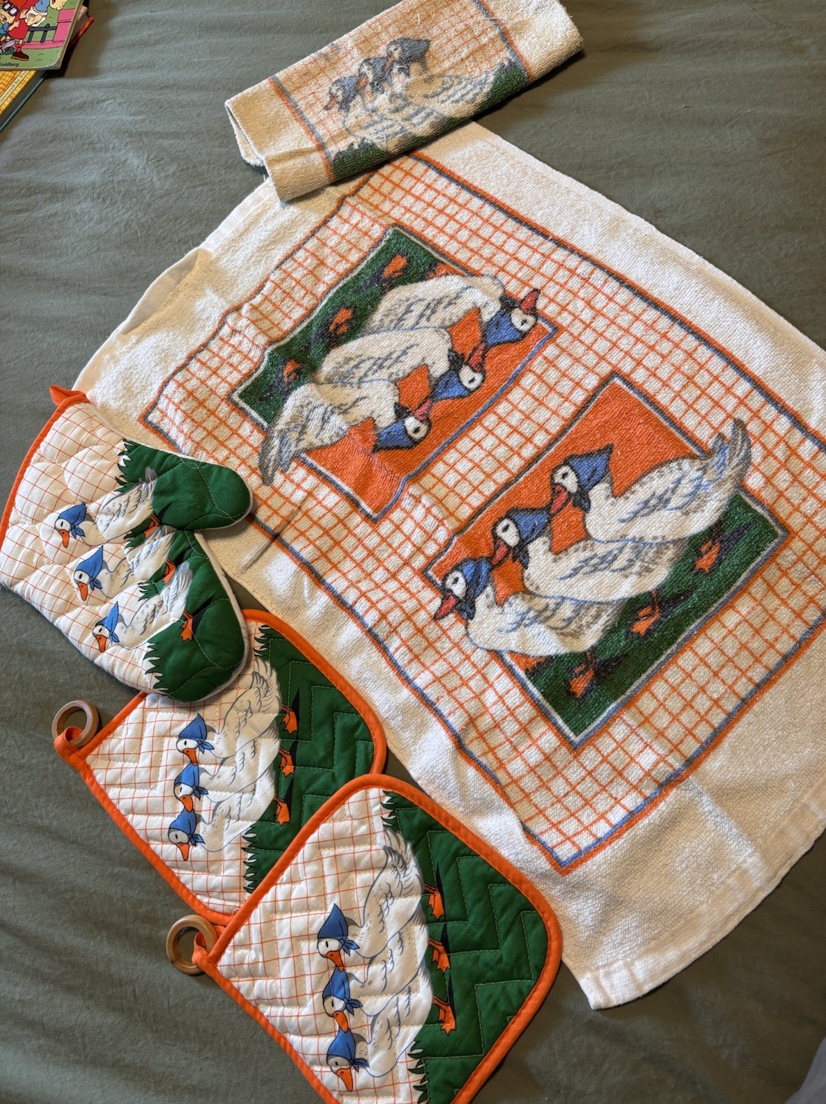 RARE Vintage 90s geese goose hand towel wash rag POT HOLDER set of 5 cottagecore