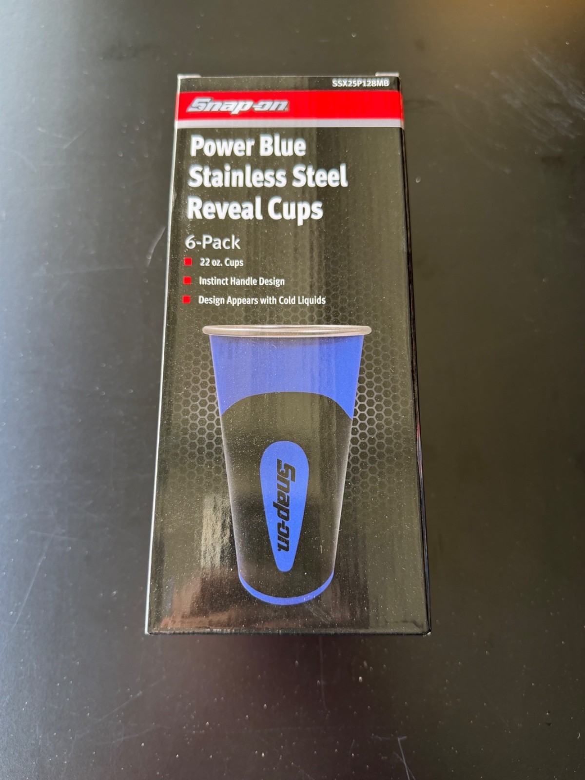 BRAND NEW SNAP ON TOOLS POWER BLUE Stainless Steel Reveal Cups. 6-pack. 22oz.