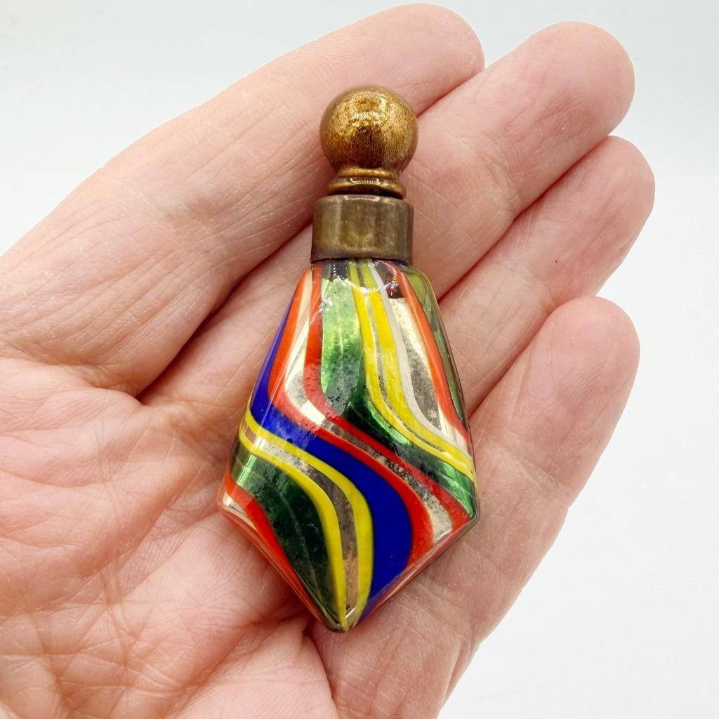 Antique German Multi-Colored Mercury Glass Perfume Scent Bottle #249
