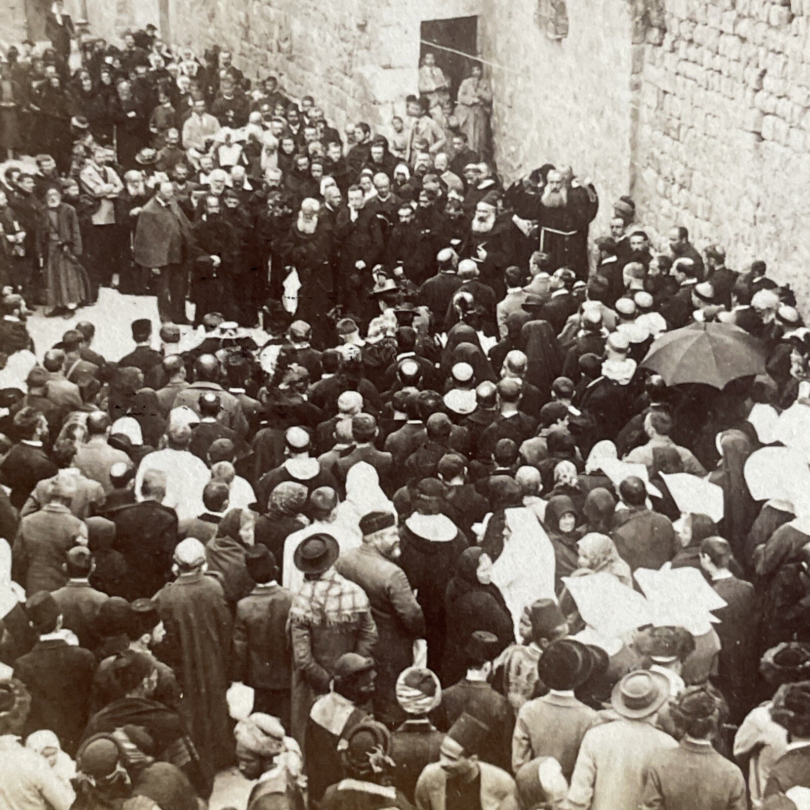 Antique 1897 Christian Jewish Muslim Pilgrims Israel Stereoview Photo Card P4482