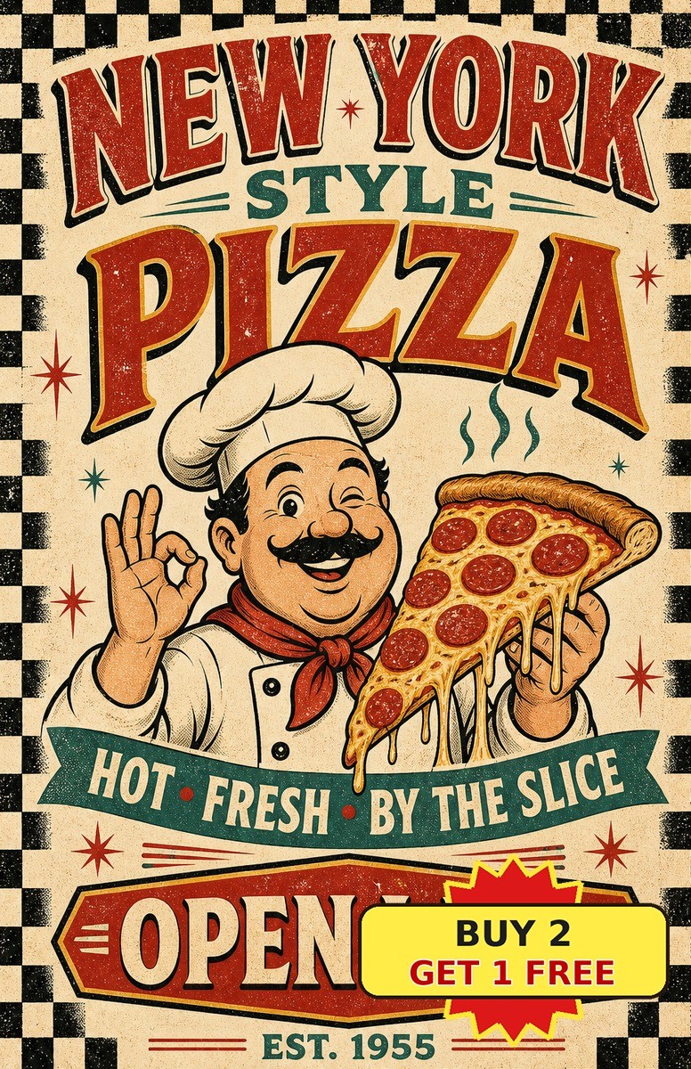 Retro Pizza Shop Diner Restaurant Cafe Hanging Poster Metal Tin Sign Art Decor
