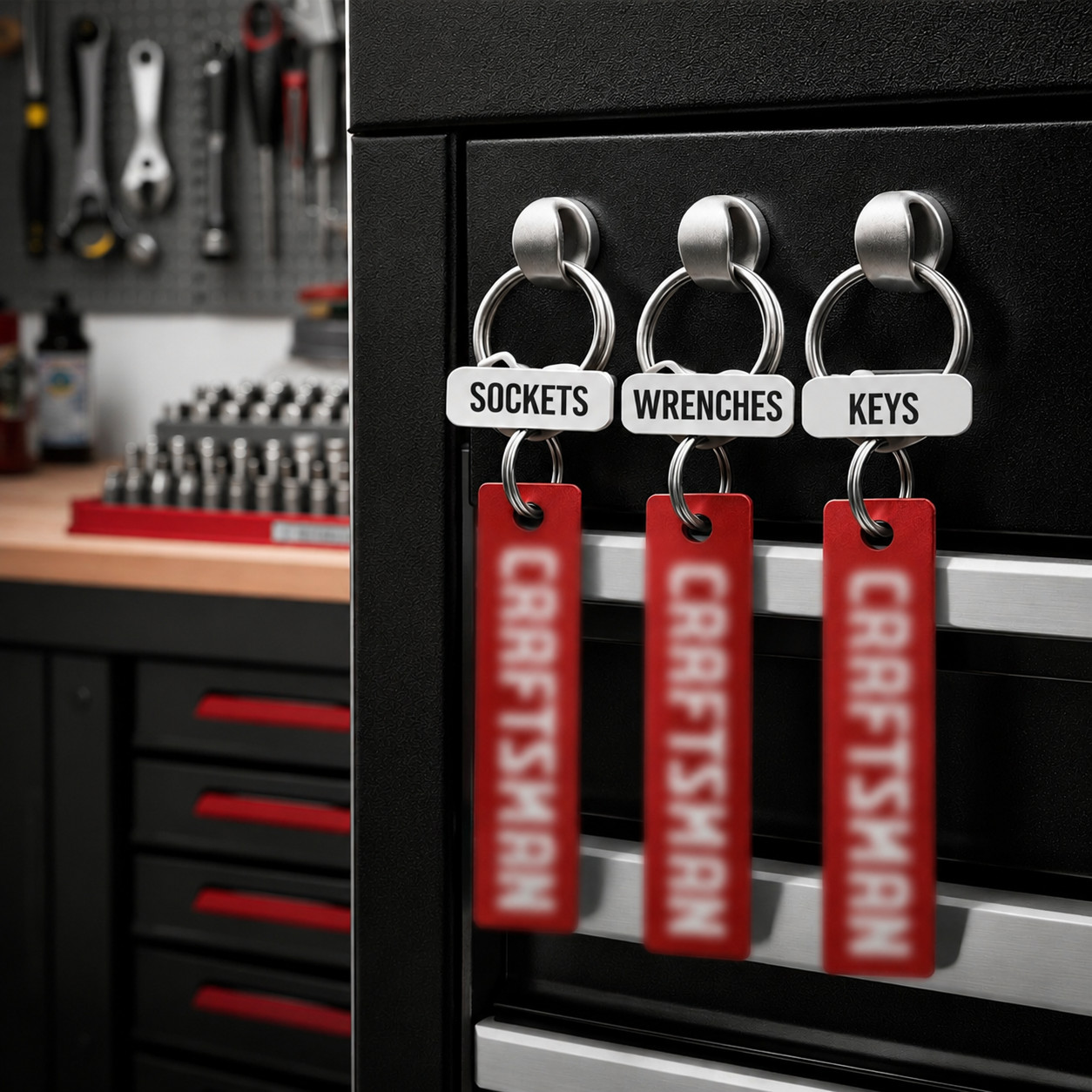 Craftsman Inspired Keychain Tool Tag Garage Workshop Accessory 3 Pack USA