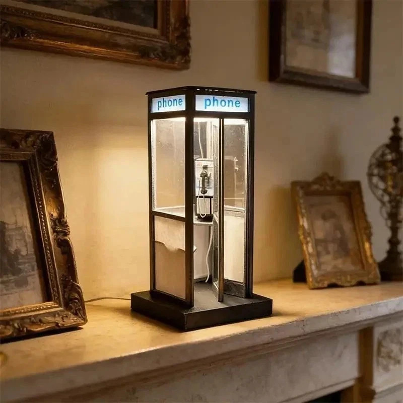 Retro British Style Mini Telephone Booth Night Light for Bedroom & Home Decor US