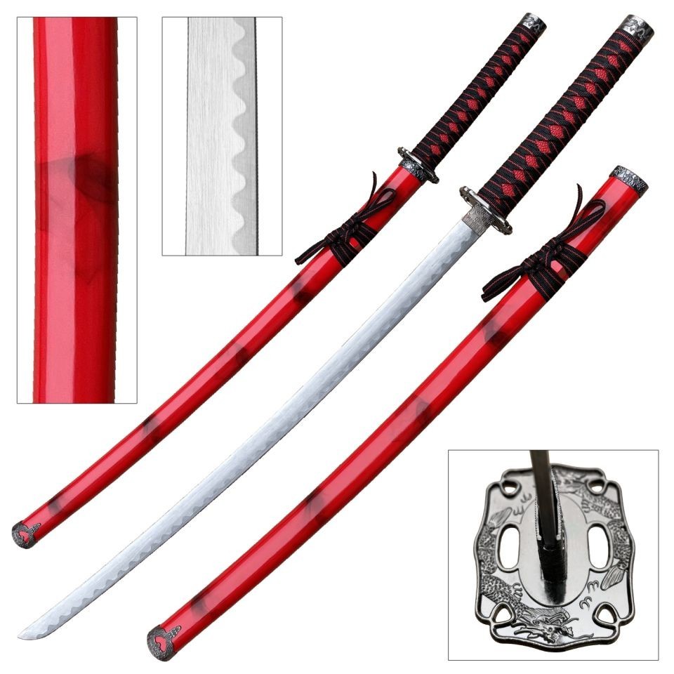 BladesUSA 40″ Burgundy Lacquer Samurai Katana w/Cord Wrapped Handle