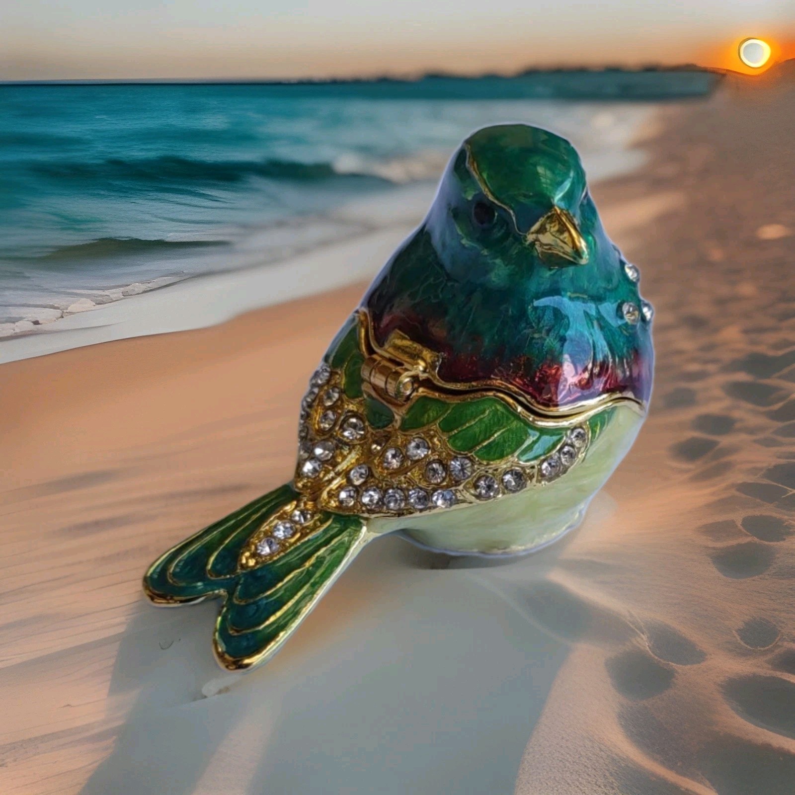 Green Malachite Bird Trinket Box