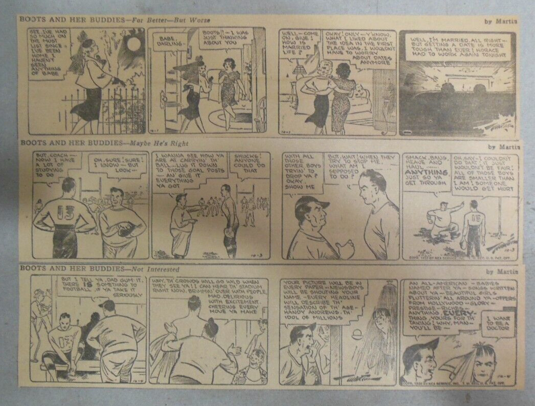 (79) “Boots and Her Buddies” Dailies by Martin 10-12,1938 Size: 3 x 10 inches