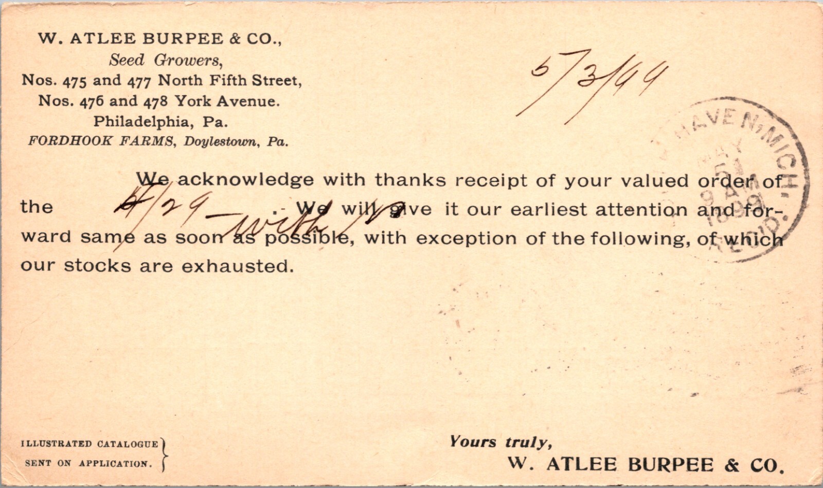 Philadelphia PA W. Atlee Burpee Seed Co 1899 Advertising Postcard