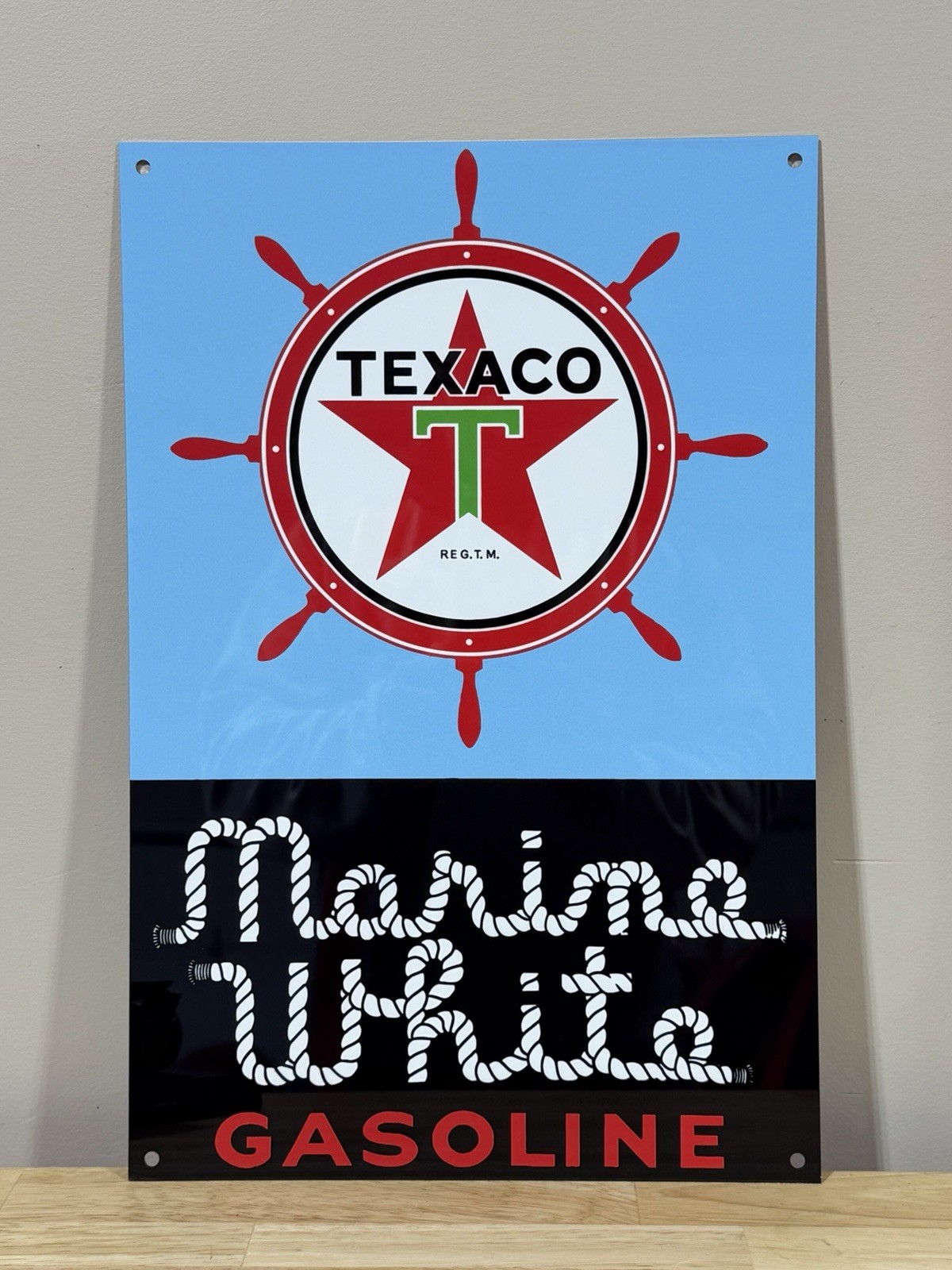 Texaco White marine Gasoline metal sign baked Oil Gas Pump Plate