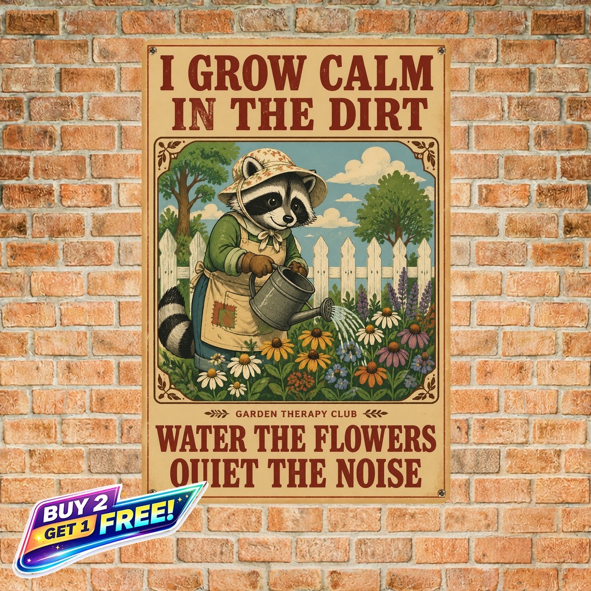 Anthropomorphic Gardener Illustration Garden Therapy Metal Tin Sign 8×12