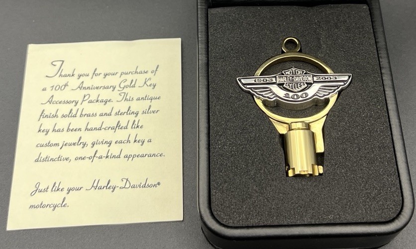 100th Anniversary “Gold Key” Harley-Davidson, Solid Brass & Sterling Silver/box